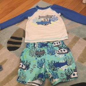 Cat & Jack shark swimsuit bottoms and rash guard